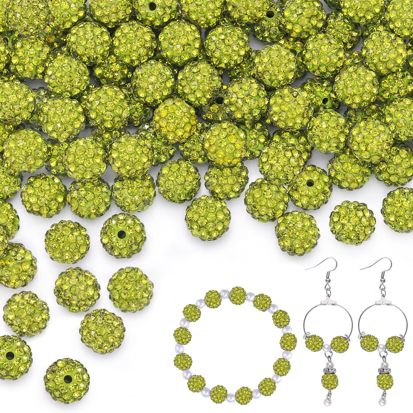 100 pcs 10mm Rhinestone Beads for Jewelry Making, Yellow Shiny Round Shamballa Disco Beads Bulk, Sparkle Crystal Clay Christmas for Bracelet Baseball Necklace Earring Crafting and DIY