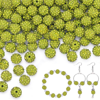 100 pcs 10mm Rhinestone Beads for Jewelry Making, Yellow Shiny Round Shamballa Disco Beads Bulk, Sparkle Crystal Clay Christmas for Bracelet Baseball Necklace Earring Crafting and DIY