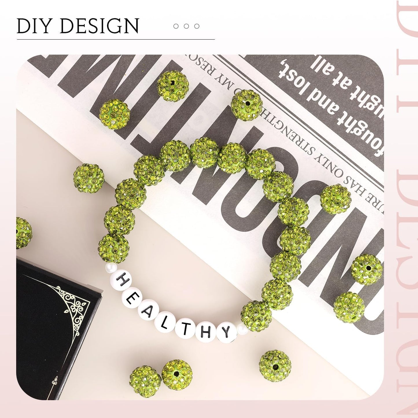100 pcs 10mm Rhinestone Beads for Jewelry Making, Yellow Shiny Round Shamballa Disco Beads Bulk, Sparkle Crystal Clay Christmas for Bracelet Baseball Necklace Earring Crafting and DIY