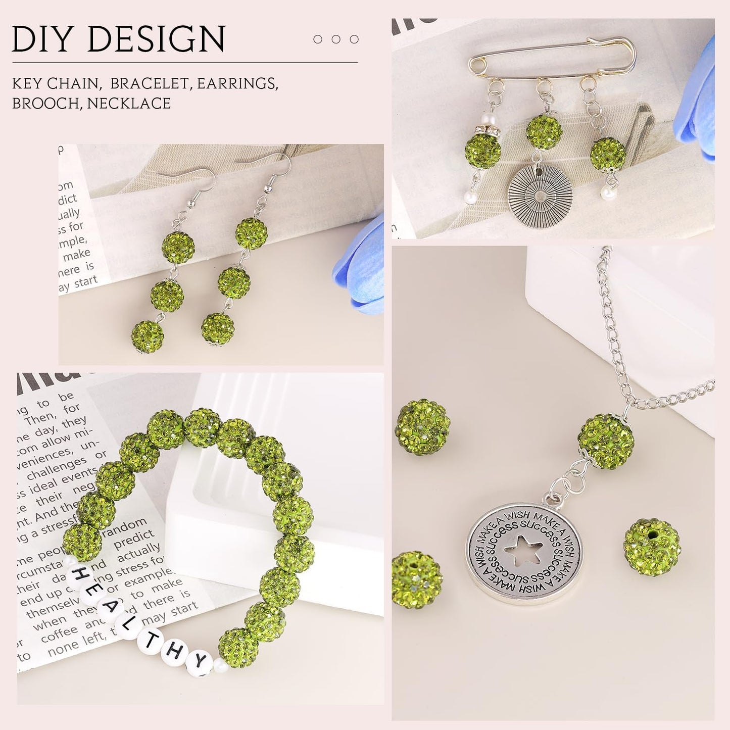 100 pcs 10mm Rhinestone Beads for Jewelry Making, Yellow Shiny Round Shamballa Disco Beads Bulk, Sparkle Crystal Clay Christmas for Bracelet Baseball Necklace Earring Crafting and DIY