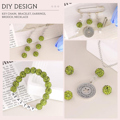 100 pcs 10mm Rhinestone Beads for Jewelry Making, Yellow Shiny Round Shamballa Disco Beads Bulk, Sparkle Crystal Clay Christmas for Bracelet Baseball Necklace Earring Crafting and DIY