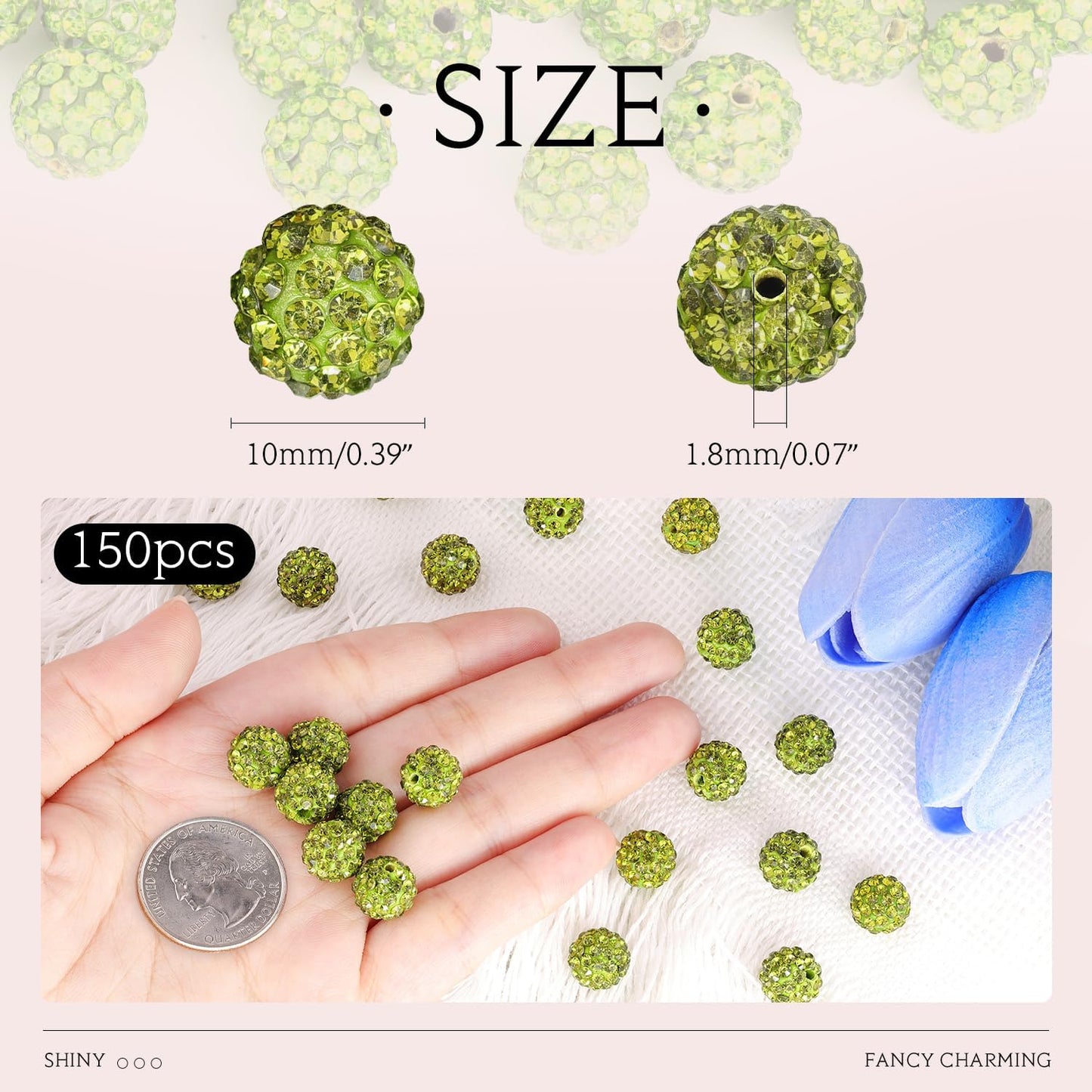 100 pcs 10mm Rhinestone Beads for Jewelry Making, Yellow Shiny Round Shamballa Disco Beads Bulk, Sparkle Crystal Clay Christmas for Bracelet Baseball Necklace Earring Crafting and DIY