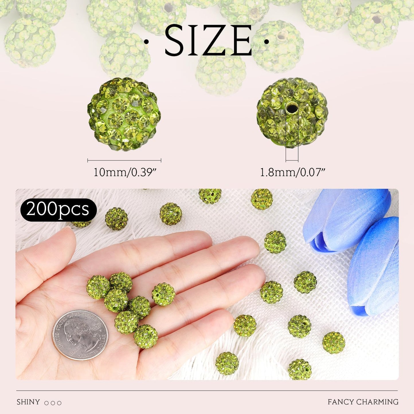 100 pcs 10mm Rhinestone Beads for Jewelry Making, Yellow Shiny Round Shamballa Disco Beads Bulk, Sparkle Crystal Clay Christmas for Bracelet Baseball Necklace Earring Crafting and DIY