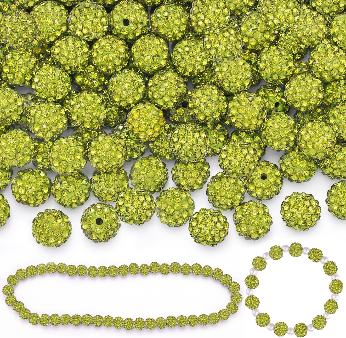 100 pcs 10mm Rhinestone Beads for Jewelry Making, Yellow Shiny Round Shamballa Disco Beads Bulk, Sparkle Crystal Clay Christmas for Bracelet Baseball Necklace Earring Crafting and DIY