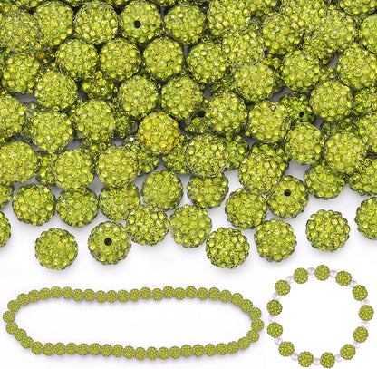 100 pcs 10mm Rhinestone Beads for Jewelry Making, Yellow Shiny Round Shamballa Disco Beads Bulk, Sparkle Crystal Clay Christmas for Bracelet Baseball Necklace Earring Crafting and DIY