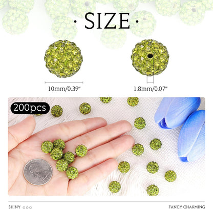 100 pcs 10mm Rhinestone Beads for Jewelry Making, Yellow Shiny Round Shamballa Disco Beads Bulk, Sparkle Crystal Clay Christmas for Bracelet Baseball Necklace Earring Crafting and DIY