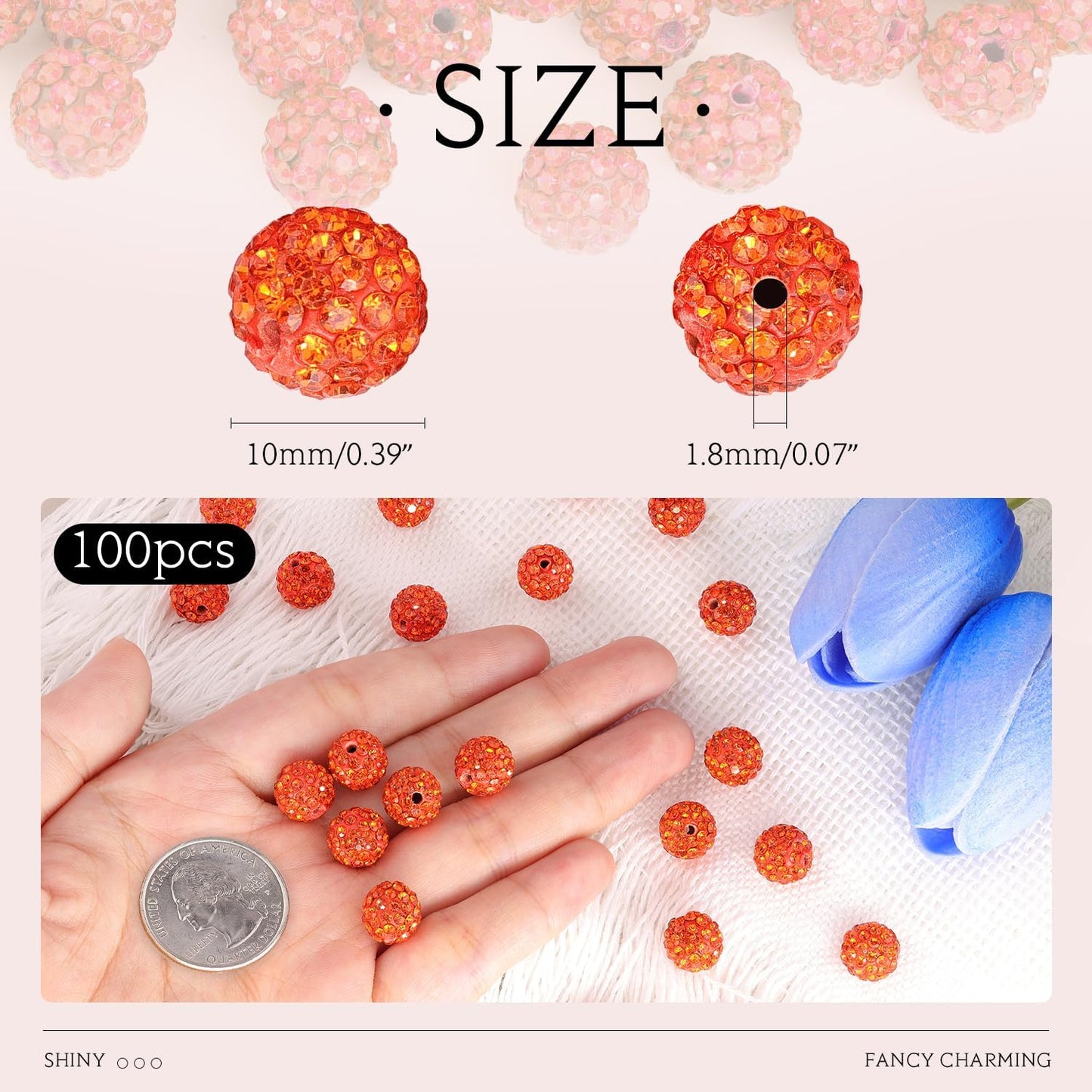 100 pcs 10mm Rhinestone Beads for Jewelry Making, Yellow Shiny Round Shamballa Disco Beads Bulk, Sparkle Crystal Clay Christmas for Bracelet Baseball Necklace Earring Crafting and DIY