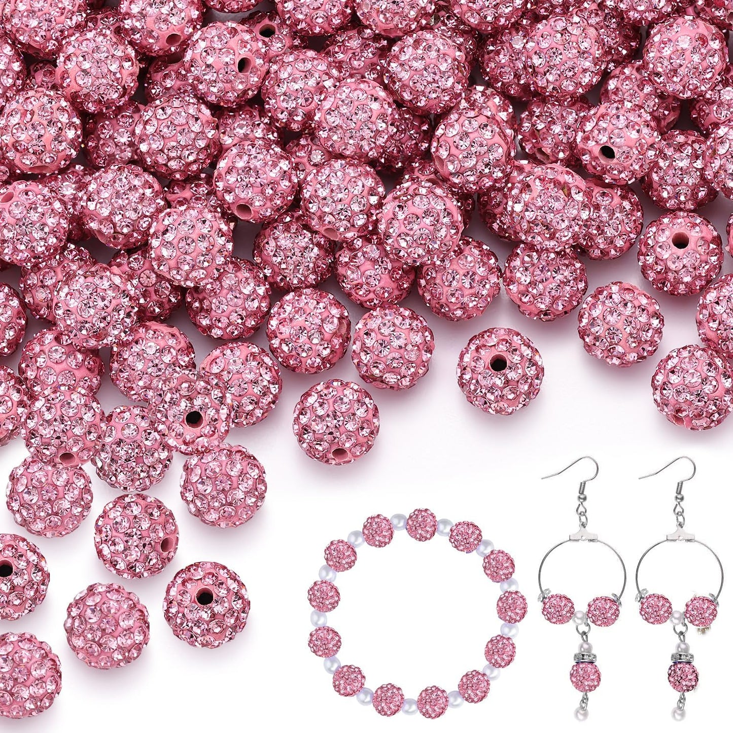 100 pcs 10mm Rhinestone Beads for Jewelry Making, Yellow Shiny Round Shamballa Disco Beads Bulk, Sparkle Crystal Clay Christmas for Bracelet Baseball Necklace Earring Crafting and DIY