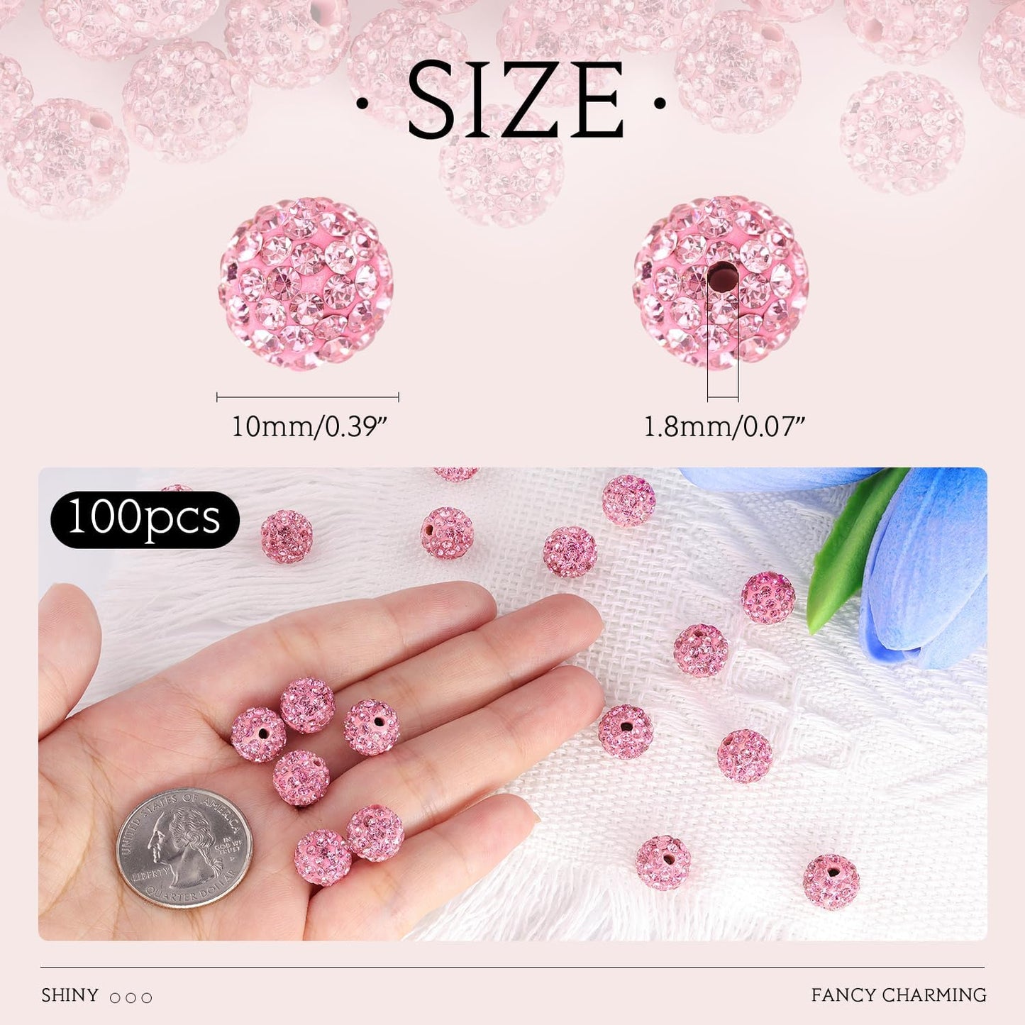 100 pcs 10mm Rhinestone Beads for Jewelry Making, Yellow Shiny Round Shamballa Disco Beads Bulk, Sparkle Crystal Clay Christmas for Bracelet Baseball Necklace Earring Crafting and DIY