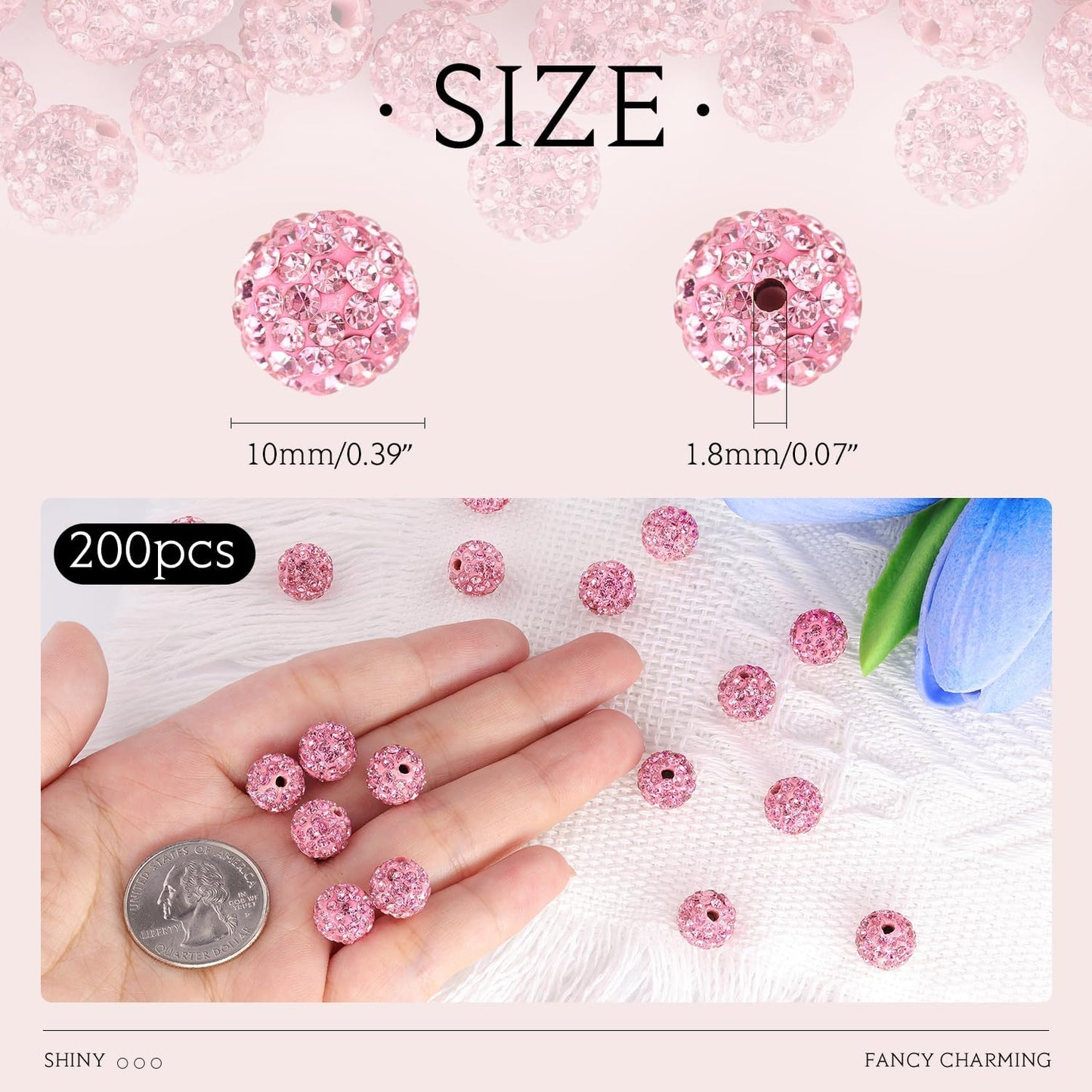 100 pcs 10mm Rhinestone Beads for Jewelry Making, Yellow Shiny Round Shamballa Disco Beads Bulk, Sparkle Crystal Clay Christmas for Bracelet Baseball Necklace Earring Crafting and DIY