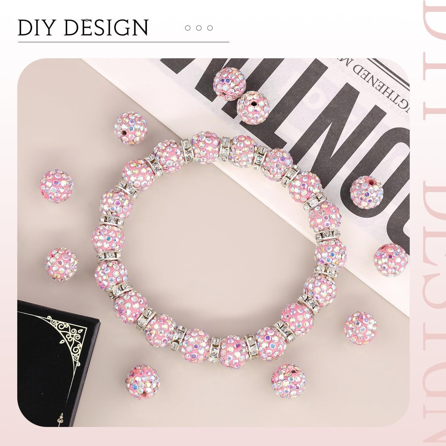 100 pcs 10mm Rhinestone Beads for Jewelry Making, Yellow Shiny Round Shamballa Disco Beads Bulk, Sparkle Crystal Clay Christmas for Bracelet Baseball Necklace Earring Crafting and DIY