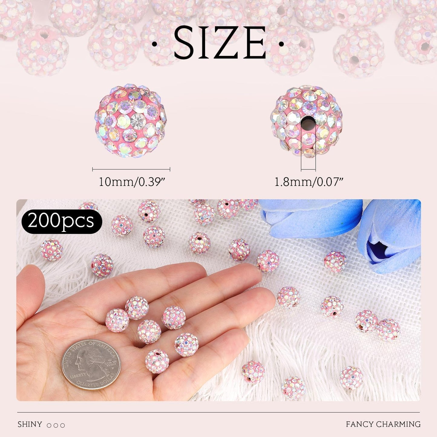 100 pcs 10mm Rhinestone Beads for Jewelry Making, Yellow Shiny Round Shamballa Disco Beads Bulk, Sparkle Crystal Clay Christmas for Bracelet Baseball Necklace Earring Crafting and DIY