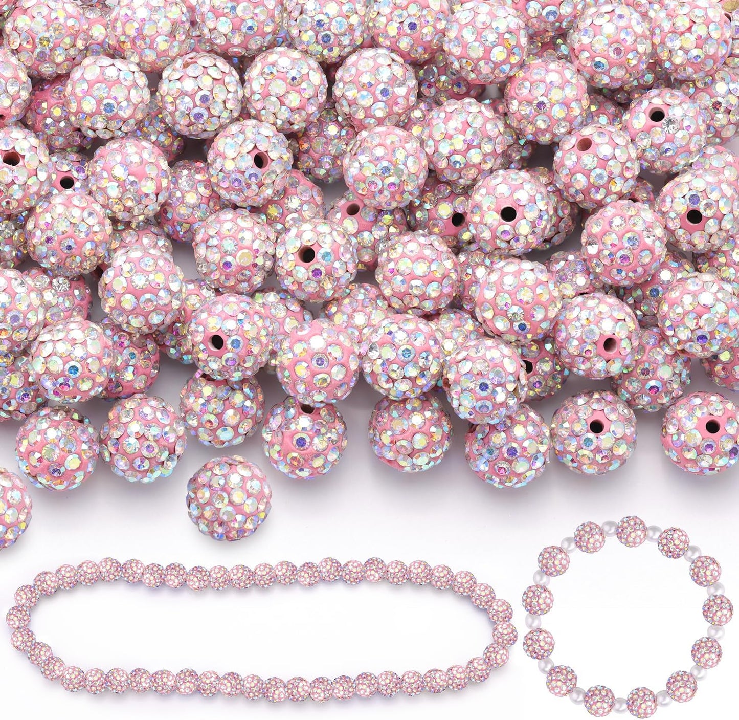 100 pcs 10mm Rhinestone Beads for Jewelry Making, Yellow Shiny Round Shamballa Disco Beads Bulk, Sparkle Crystal Clay Christmas for Bracelet Baseball Necklace Earring Crafting and DIY
