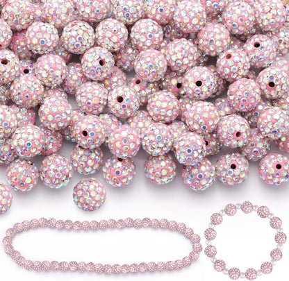 100 pcs 10mm Rhinestone Beads for Jewelry Making, Yellow Shiny Round Shamballa Disco Beads Bulk, Sparkle Crystal Clay Christmas for Bracelet Baseball Necklace Earring Crafting and DIY