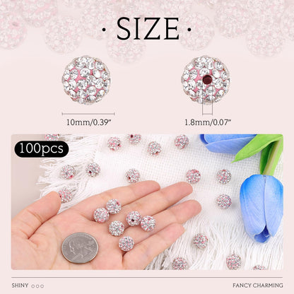 100 pcs 10mm Rhinestone Beads for Jewelry Making, Yellow Shiny Round Shamballa Disco Beads Bulk, Sparkle Crystal Clay Christmas for Bracelet Baseball Necklace Earring Crafting and DIY