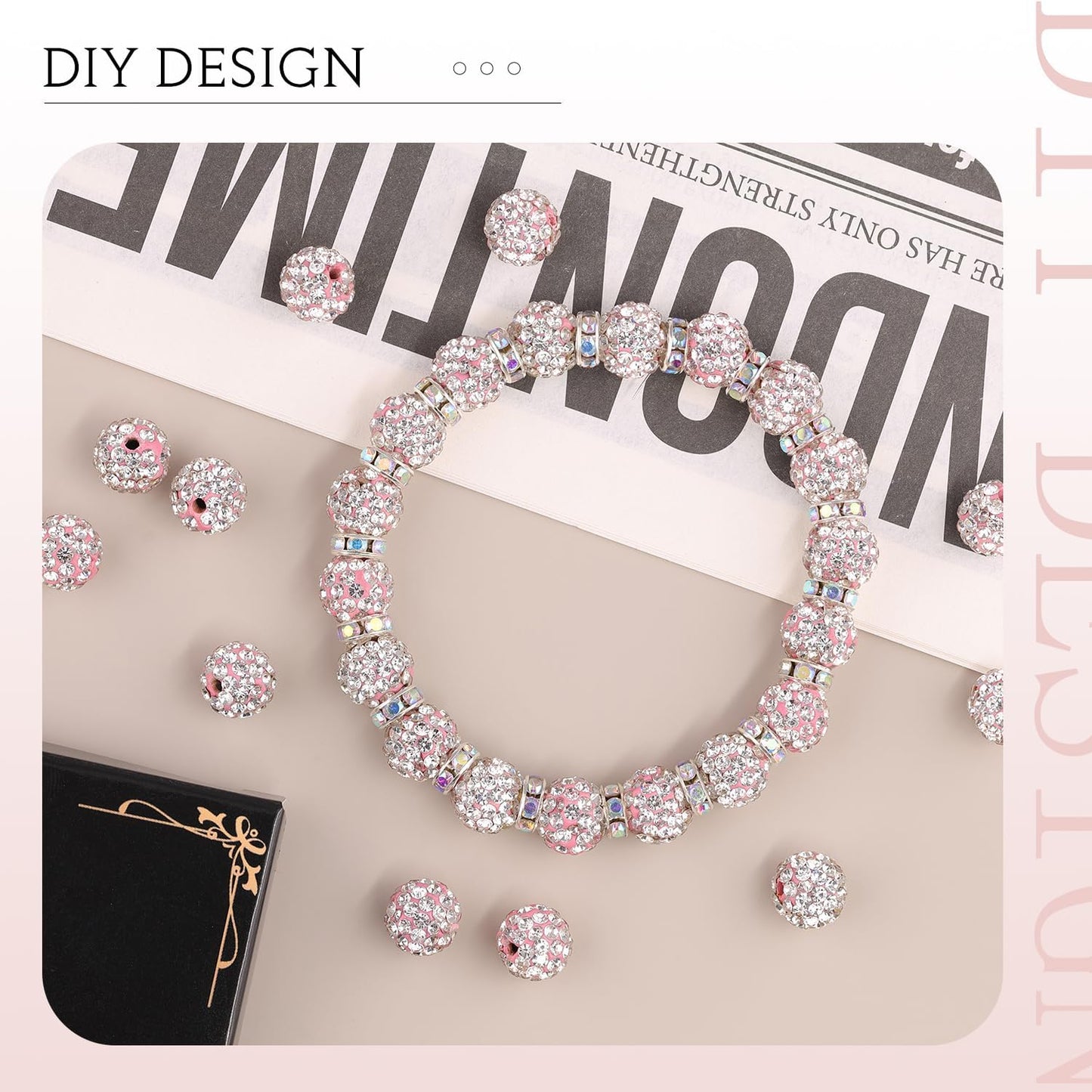 100 pcs 10mm Rhinestone Beads for Jewelry Making, Yellow Shiny Round Shamballa Disco Beads Bulk, Sparkle Crystal Clay Christmas for Bracelet Baseball Necklace Earring Crafting and DIY