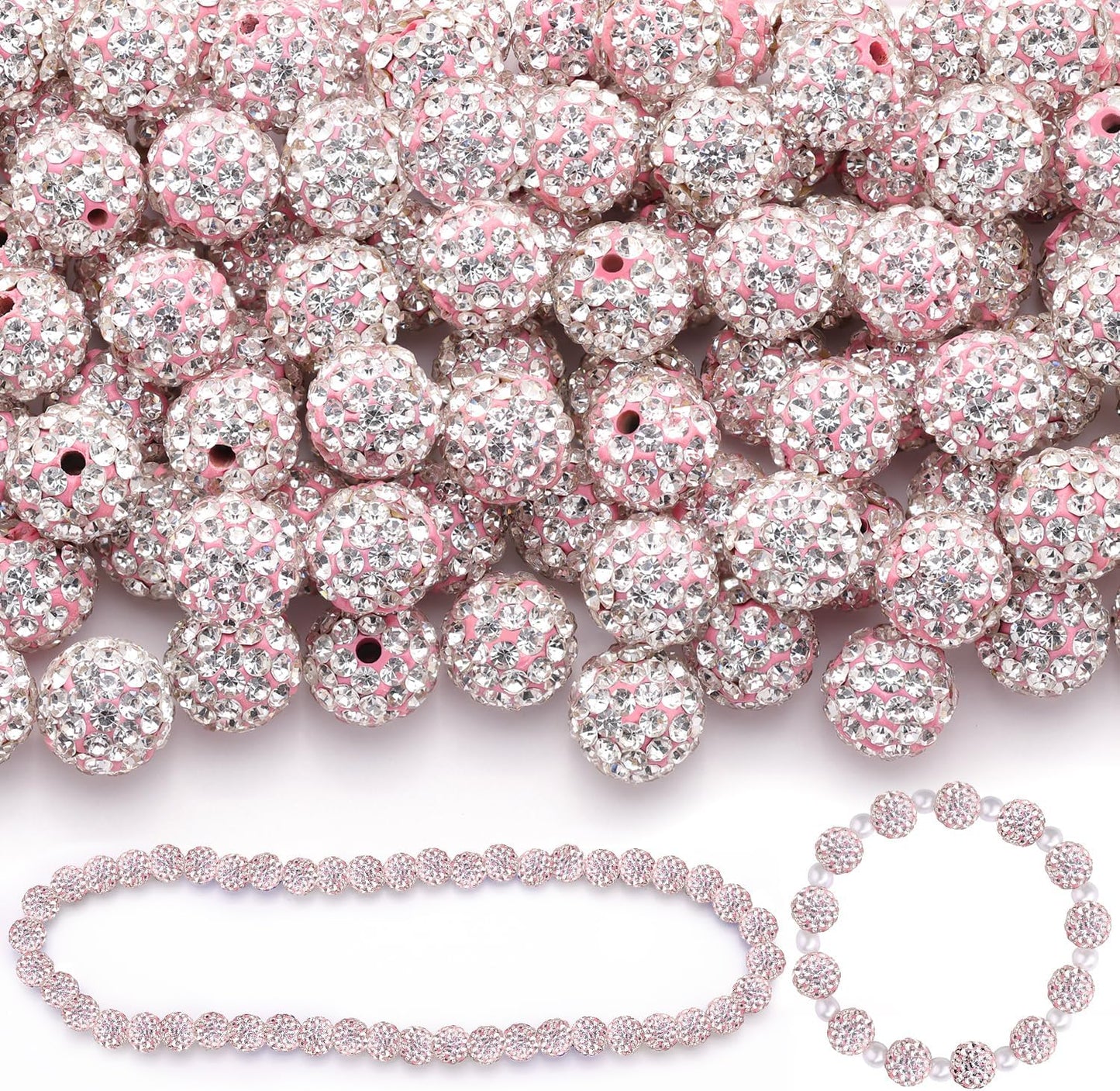 100 pcs 10mm Rhinestone Beads for Jewelry Making, Yellow Shiny Round Shamballa Disco Beads Bulk, Sparkle Crystal Clay Christmas for Bracelet Baseball Necklace Earring Crafting and DIY