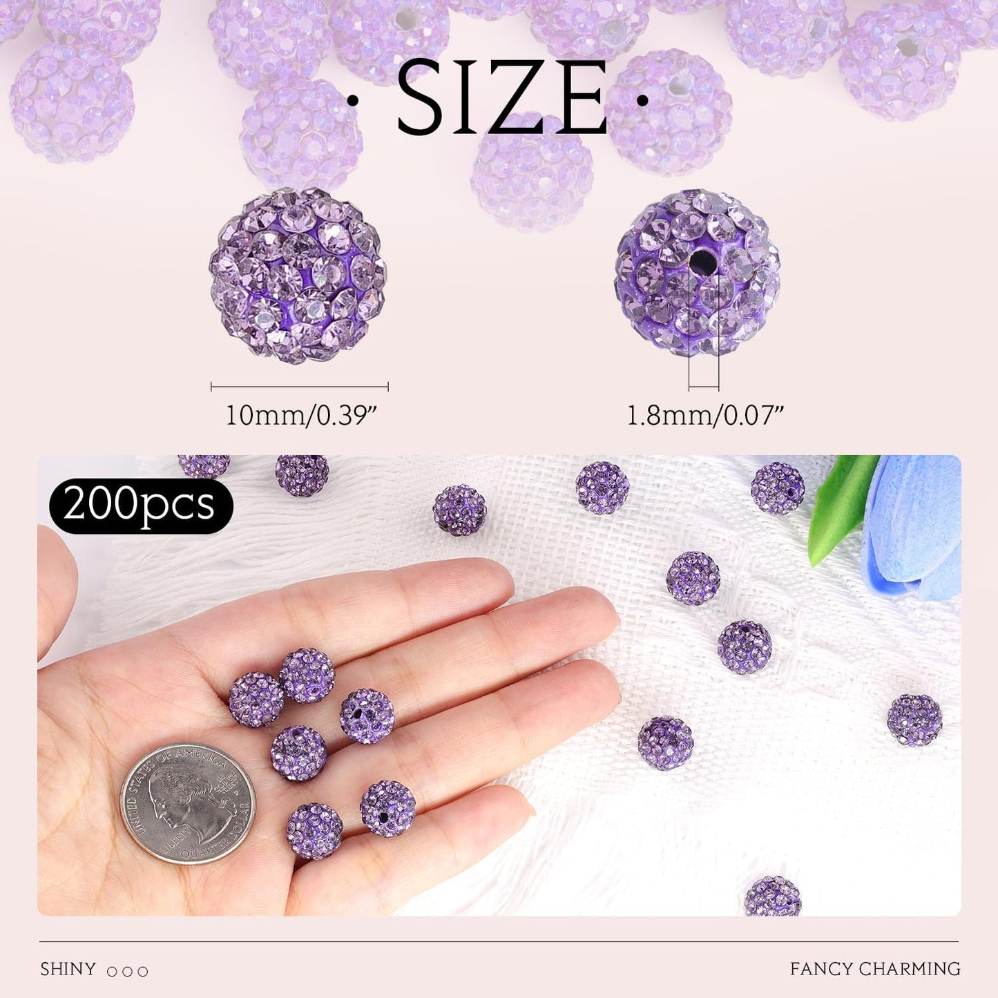 100 pcs 10mm Rhinestone Beads for Jewelry Making, Yellow Shiny Round Shamballa Disco Beads Bulk, Sparkle Crystal Clay Christmas for Bracelet Baseball Necklace Earring Crafting and DIY