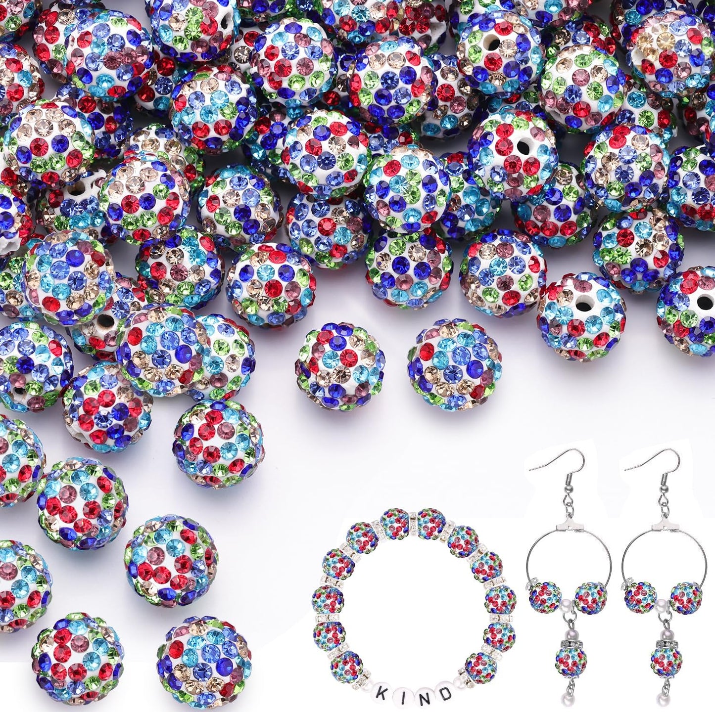 100 pcs 10mm Rhinestone Beads for Jewelry Making, Yellow Shiny Round Shamballa Disco Beads Bulk, Sparkle Crystal Clay Christmas for Bracelet Baseball Necklace Earring Crafting and DIY