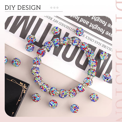 100 pcs 10mm Rhinestone Beads for Jewelry Making, Yellow Shiny Round Shamballa Disco Beads Bulk, Sparkle Crystal Clay Christmas for Bracelet Baseball Necklace Earring Crafting and DIY