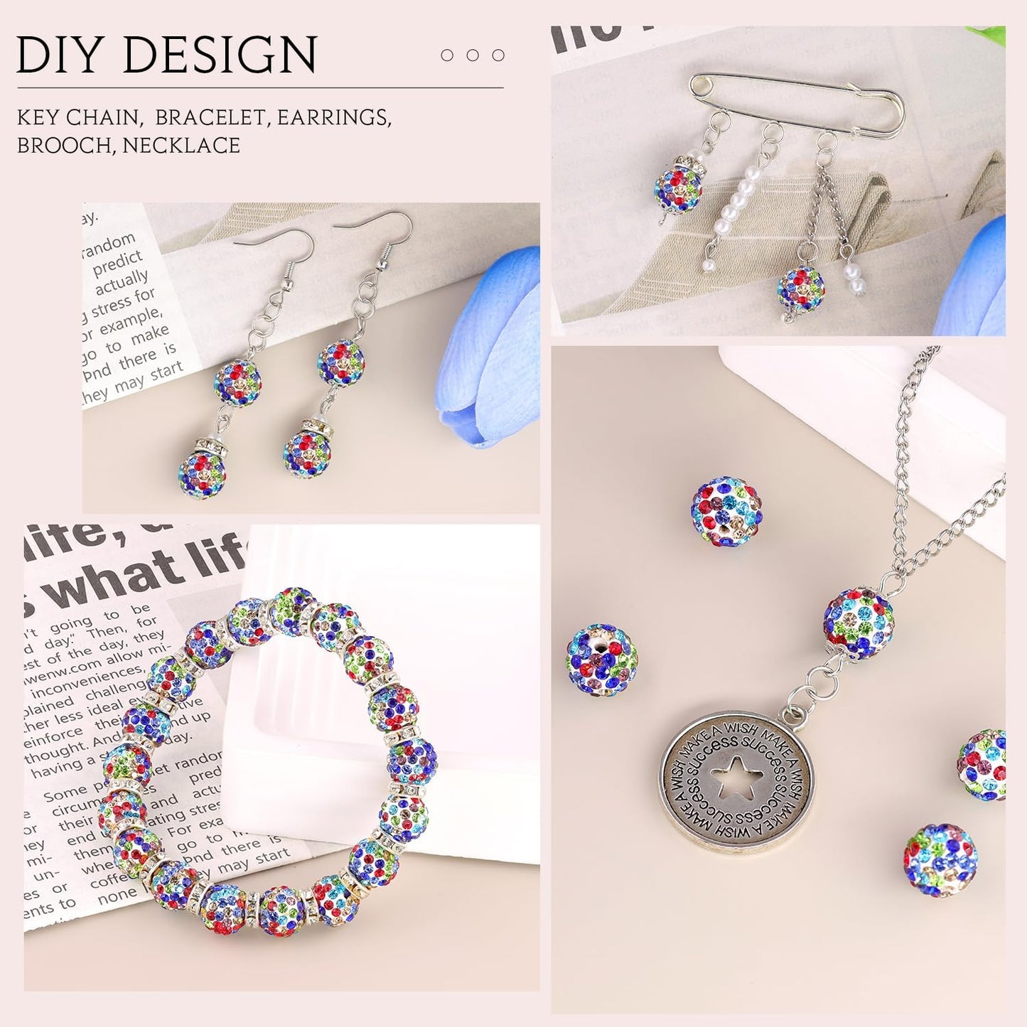 100 pcs 10mm Rhinestone Beads for Jewelry Making, Yellow Shiny Round Shamballa Disco Beads Bulk, Sparkle Crystal Clay Christmas for Bracelet Baseball Necklace Earring Crafting and DIY