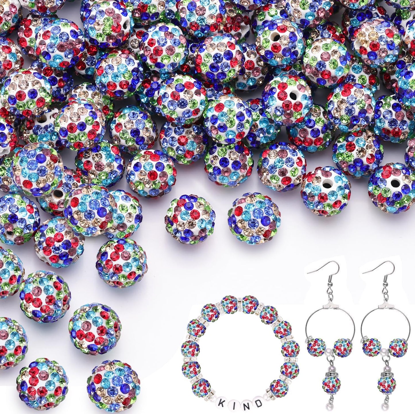 100 pcs 10mm Rhinestone Beads for Jewelry Making, Yellow Shiny Round Shamballa Disco Beads Bulk, Sparkle Crystal Clay Christmas for Bracelet Baseball Necklace Earring Crafting and DIY