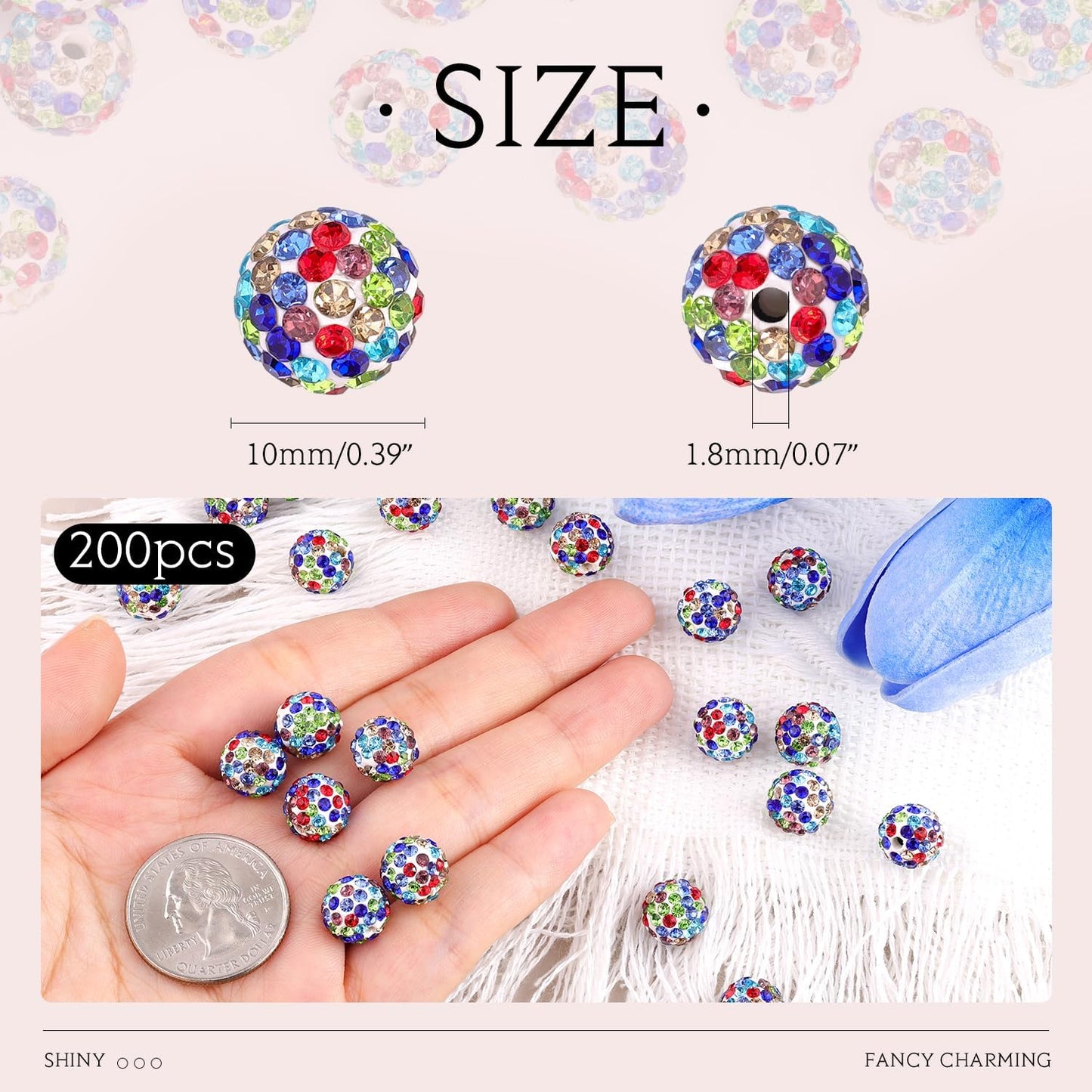 100 pcs 10mm Rhinestone Beads for Jewelry Making, Yellow Shiny Round Shamballa Disco Beads Bulk, Sparkle Crystal Clay Christmas for Bracelet Baseball Necklace Earring Crafting and DIY