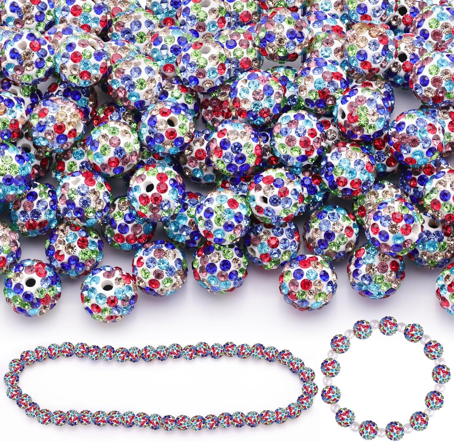 100 pcs 10mm Rhinestone Beads for Jewelry Making, Yellow Shiny Round Shamballa Disco Beads Bulk, Sparkle Crystal Clay Christmas for Bracelet Baseball Necklace Earring Crafting and DIY