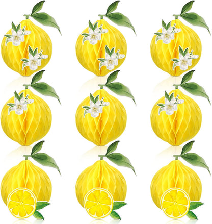 9 Pcs Lemon Honeycomb Centerpieces Honeycomb Balls Lemon Party Favors Tissue Paper Honeycomb Tabletop Lemon Table Decors for Shower party Wedding