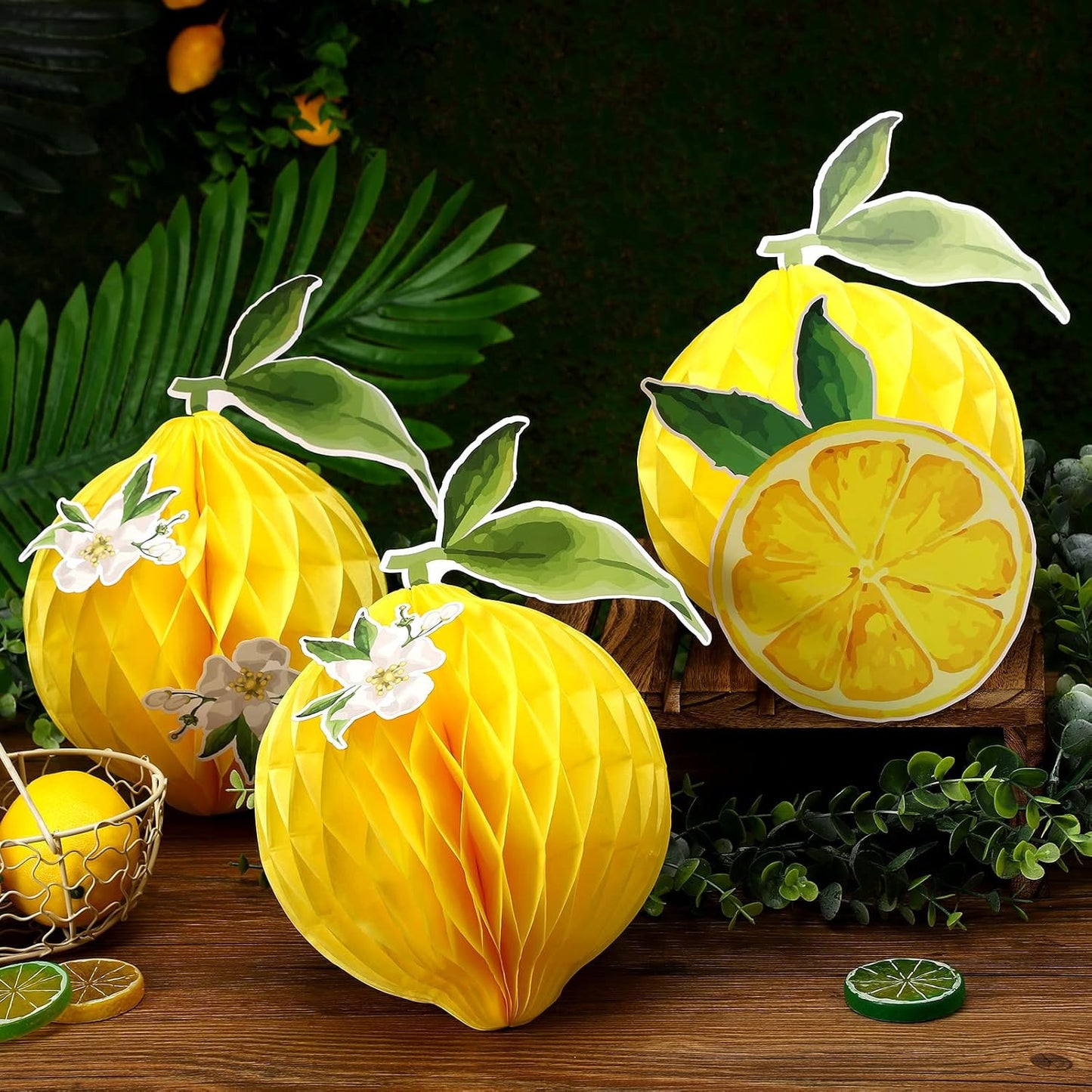 9 Pcs Lemon Honeycomb Centerpieces Honeycomb Balls Lemon Party Favors Tissue Paper Honeycomb Tabletop Lemon Table Decors for Shower party Wedding