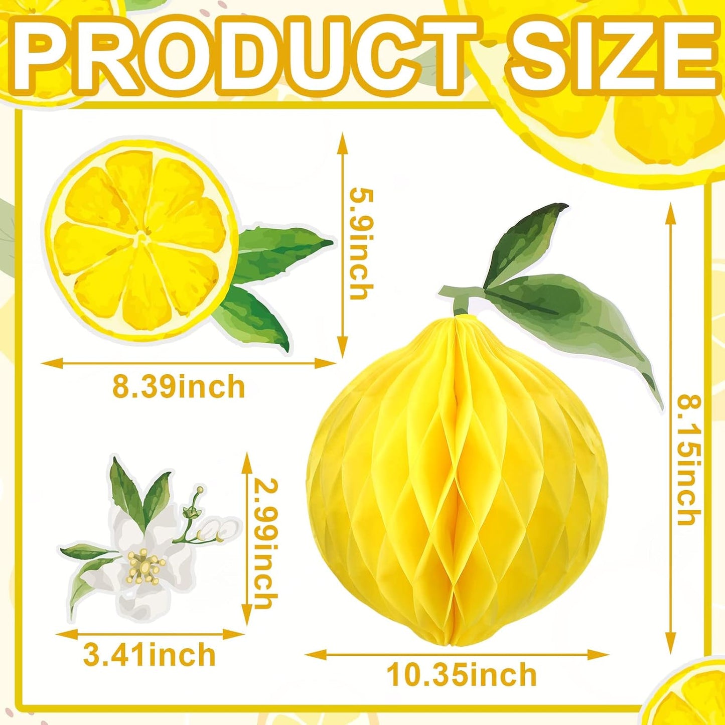 9 Pcs Lemon Honeycomb Centerpieces Honeycomb Balls Lemon Party Favors Tissue Paper Honeycomb Tabletop Lemon Table Decors for Shower party Wedding