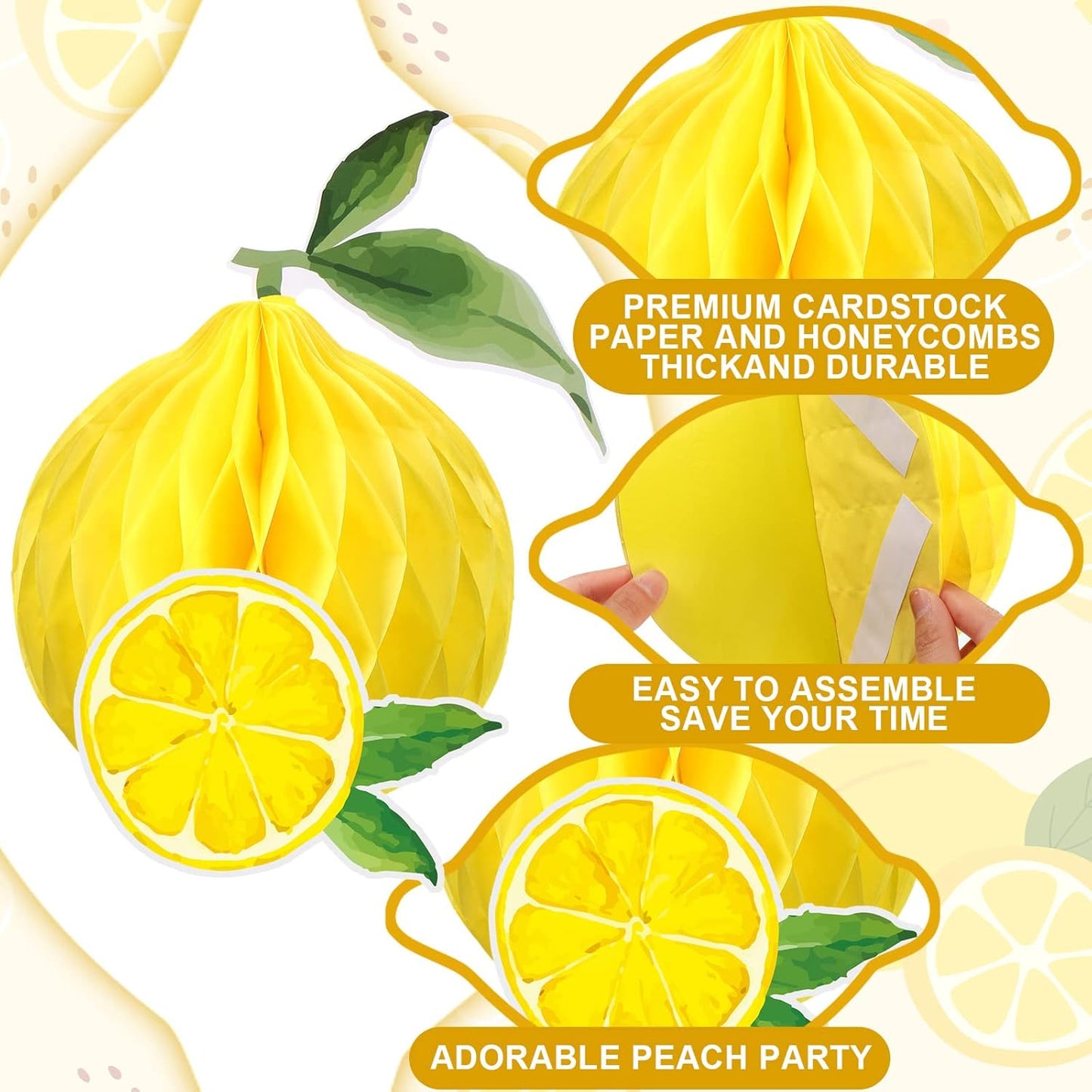 9 Pcs Lemon Honeycomb Centerpieces Honeycomb Balls Lemon Party Favors Tissue Paper Honeycomb Tabletop Lemon Table Decors for Shower party Wedding