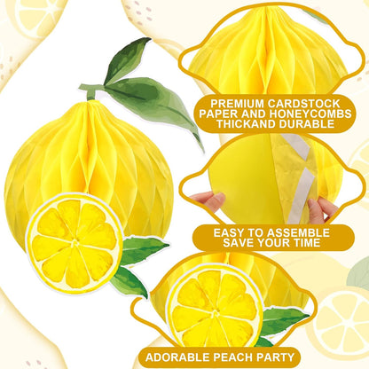 9 Pcs Lemon Honeycomb Centerpieces Honeycomb Balls Lemon Party Favors Tissue Paper Honeycomb Tabletop Lemon Table Decors for Shower party Wedding