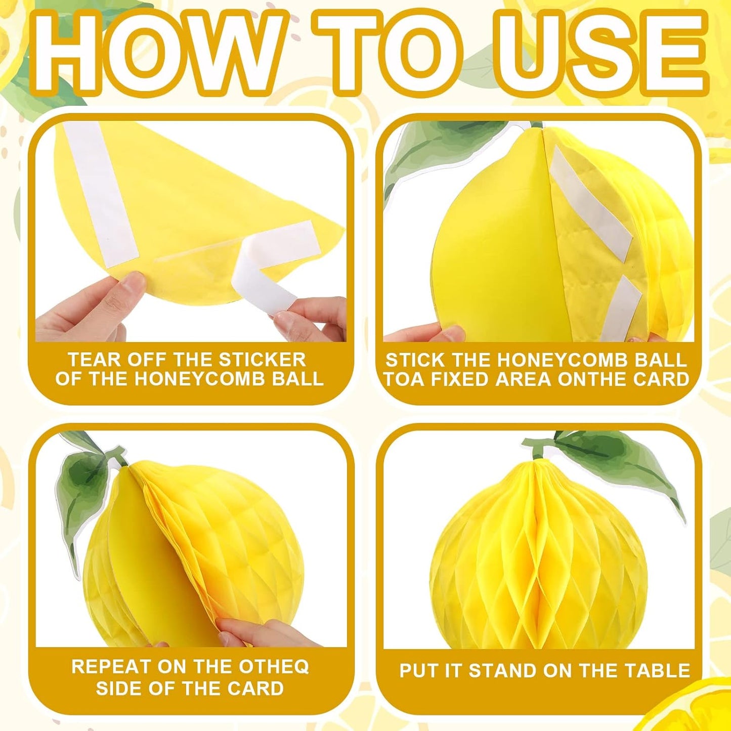 9 Pcs Lemon Honeycomb Centerpieces Honeycomb Balls Lemon Party Favors Tissue Paper Honeycomb Tabletop Lemon Table Decors for Shower party Wedding
