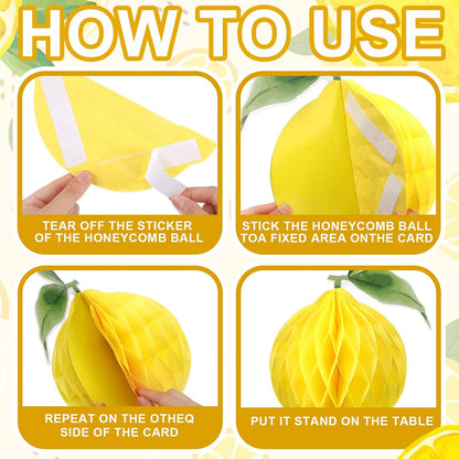 9 Pcs Lemon Honeycomb Centerpieces Honeycomb Balls Lemon Party Favors Tissue Paper Honeycomb Tabletop Lemon Table Decors for Shower party Wedding