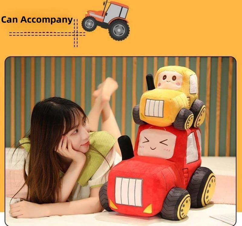 Car Plush Toy Soft Stuffed Car Plush Pillow Toy CuteTractor Cartoon Throw Pillow Plushie Gifts for Kids Birthday Christmas Party (Tractor Yellow)