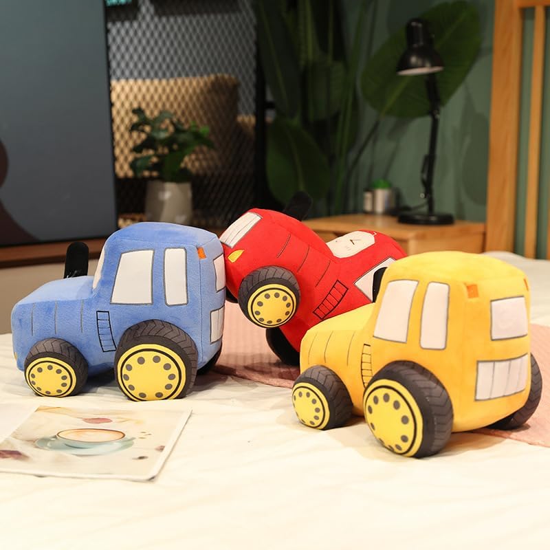 Car Plush Toy Soft Stuffed Car Plush Pillow Toy CuteTractor Cartoon Throw Pillow Plushie Gifts for Kids Birthday Christmas Party (Tractor Yellow)