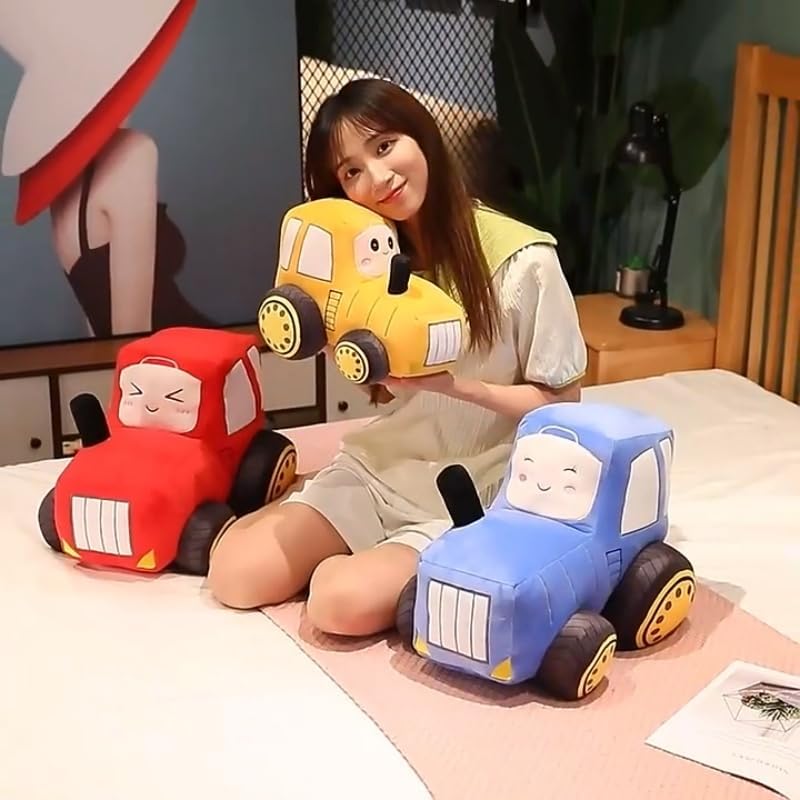 Car Plush Toy Soft Stuffed Car Plush Pillow Toy CuteTractor Cartoon Throw Pillow Plushie Gifts for Kids Birthday Christmas Party (Tractor Yellow)