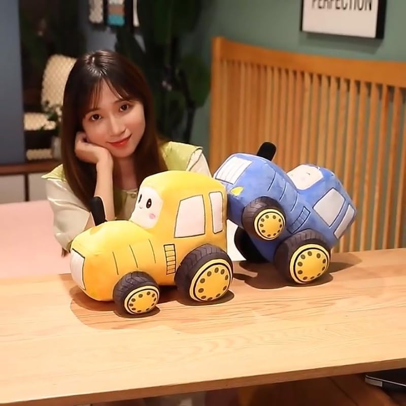 Car Plush Toy Soft Stuffed Car Plush Pillow Toy CuteTractor Cartoon Throw Pillow Plushie Gifts for Kids Birthday Christmas Party (Tractor Yellow)