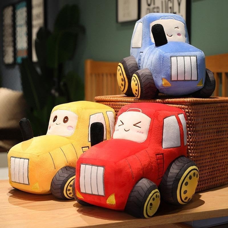 Car Plush Toy Soft Stuffed Car Plush Pillow Toy CuteTractor Cartoon Throw Pillow Plushie Gifts for Kids Birthday Christmas Party (Tractor Yellow)