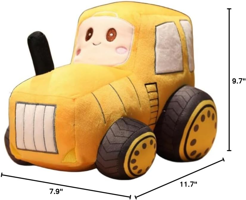 Car Plush Toy Soft Stuffed Car Plush Pillow Toy CuteTractor Cartoon Throw Pillow Plushie Gifts for Kids Birthday Christmas Party (Tractor Yellow)