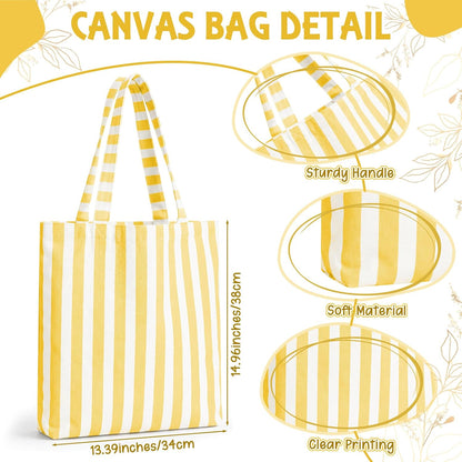 8 Pcs Striped Tote Bag Reusable Canvas Grocery Tote Bag for Bridesmaid Proposal Gifts Beach Bridal Bachelorette Party