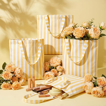 8 Pcs Striped Tote Bag Reusable Canvas Grocery Tote Bag for Bridesmaid Proposal Gifts Beach Bridal Bachelorette Party