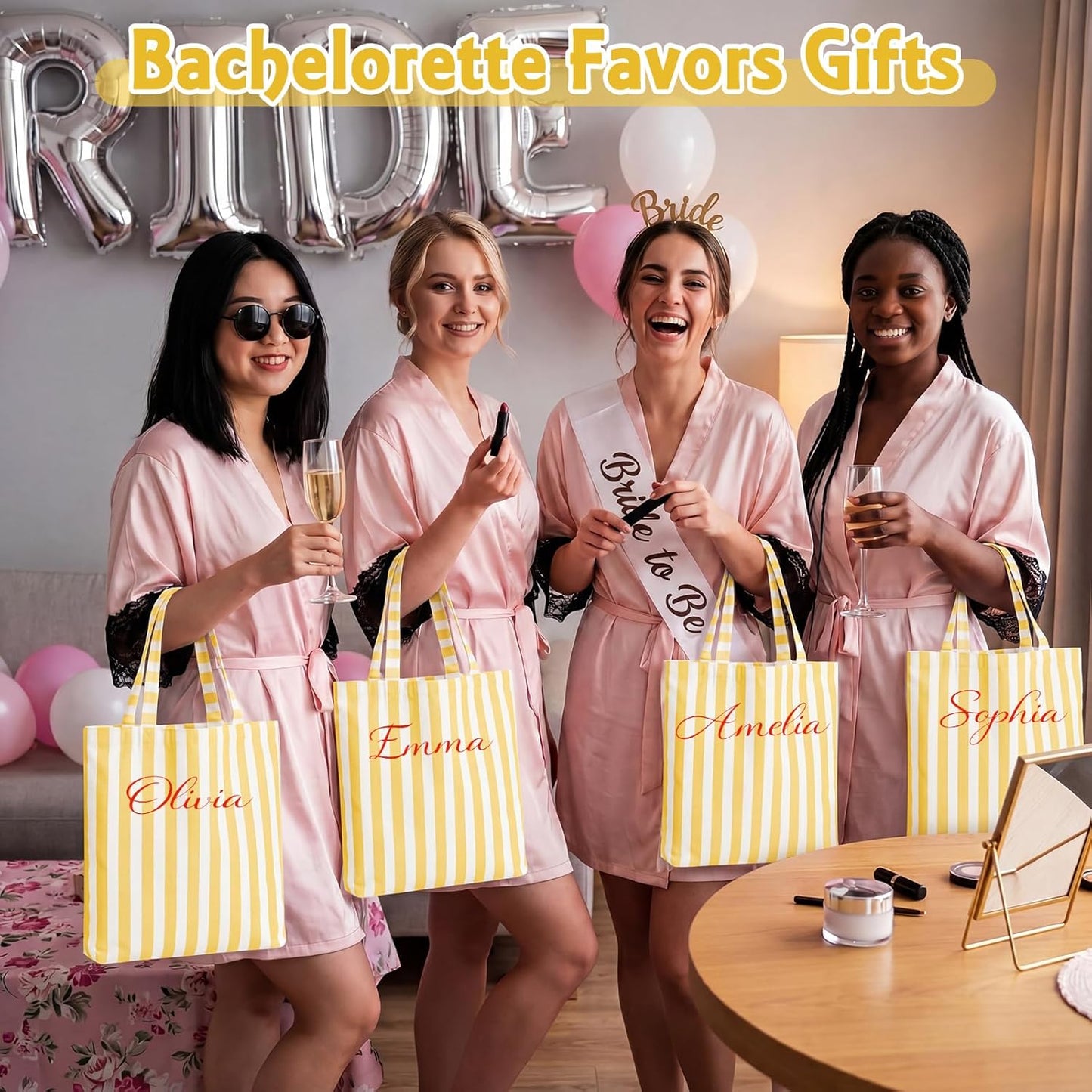 8 Pcs Striped Tote Bag Reusable Canvas Grocery Tote Bag for Bridesmaid Proposal Gifts Beach Bridal Bachelorette Party