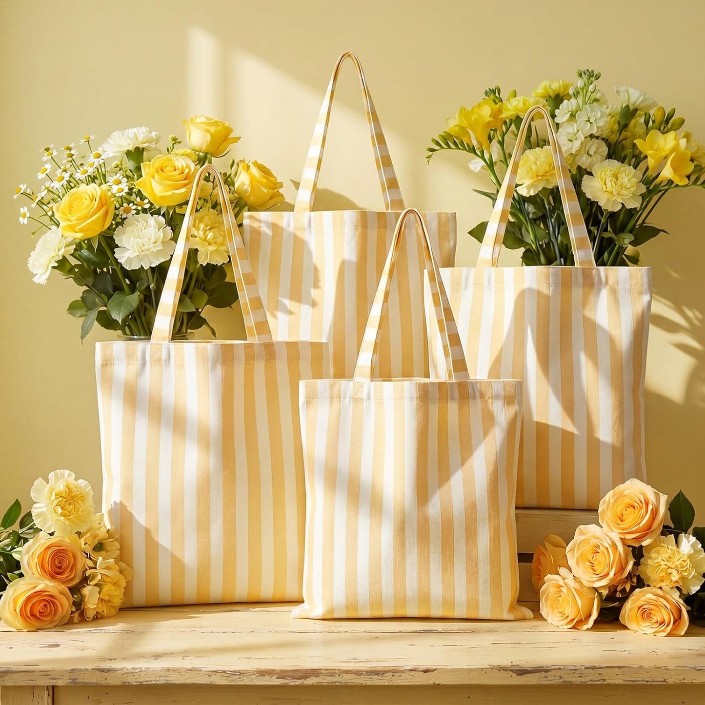 8 Pcs Striped Tote Bag Reusable Canvas Grocery Tote Bag for Bridesmaid Proposal Gifts Beach Bridal Bachelorette Party