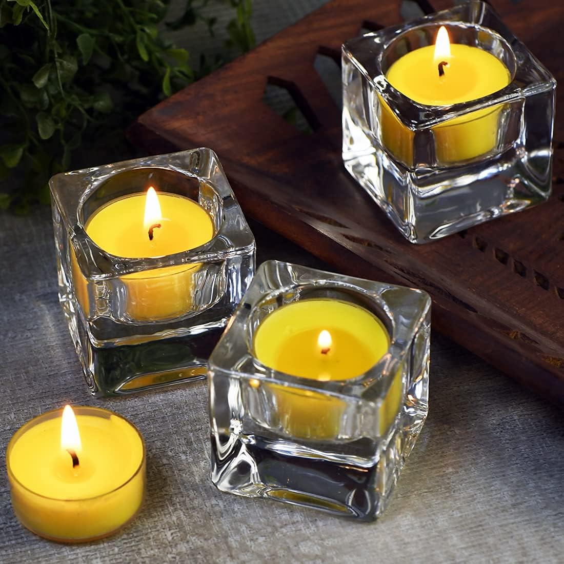 Aromatherapy Soy Wax Tea Candle, Lemon Scented Clear Cup Summer Candles Gift for Home|4 Hour Burn Time|Smokeless& Long Lasting|Great for Bar, Dinner (Pack of 12)
