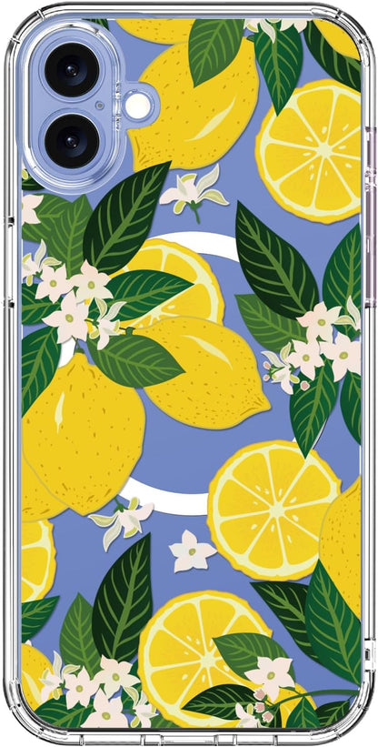 for iPhone 17 Case with Screen Protector - Wireless Charging Compatible, Enhanced Camera Protection - Clear Acrylic Phone Cover with Trendy Floral Design for Women - Nice Lemons