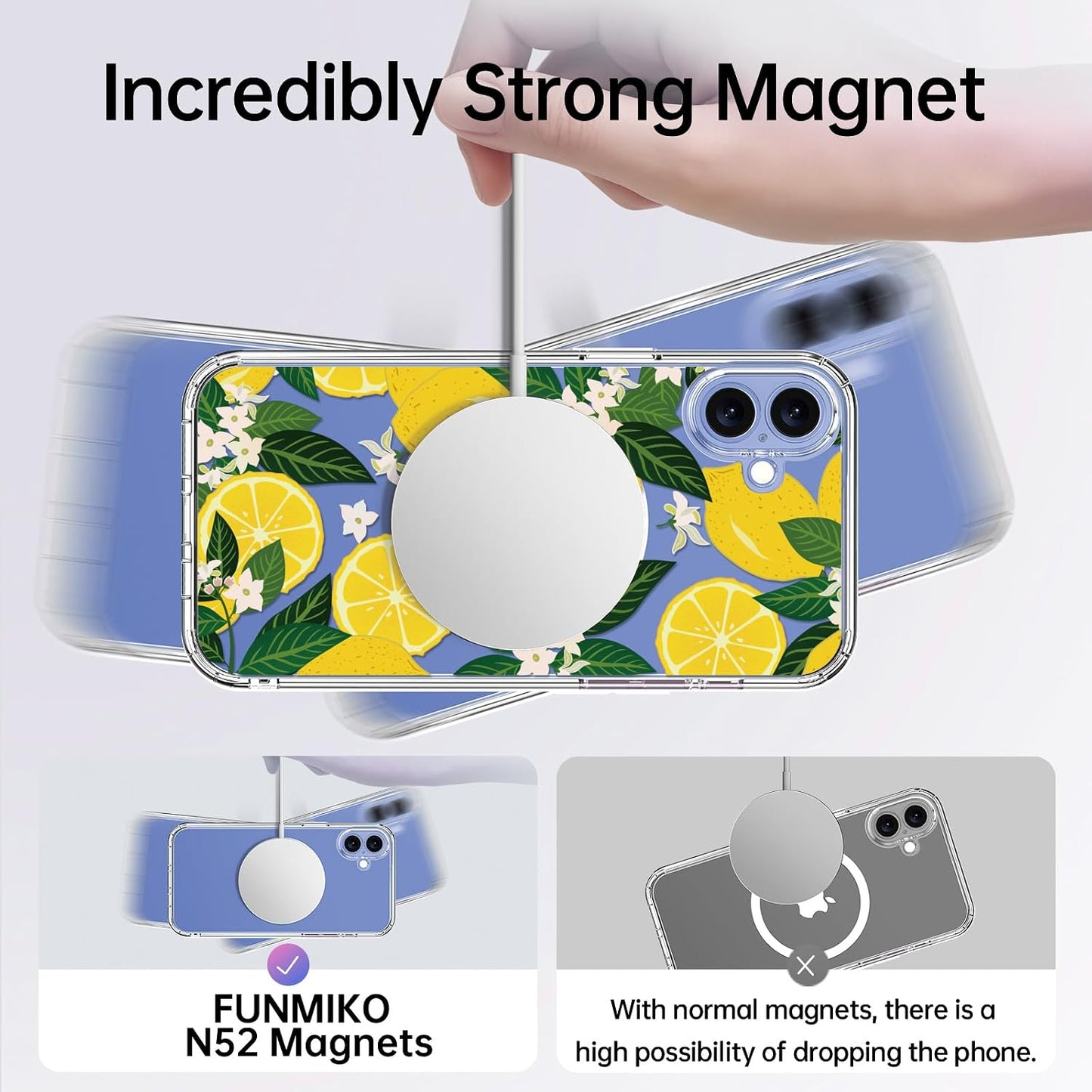 for iPhone 17 Case with Screen Protector - Wireless Charging Compatible, Enhanced Camera Protection - Clear Acrylic Phone Cover with Trendy Floral Design for Women - Nice Lemons