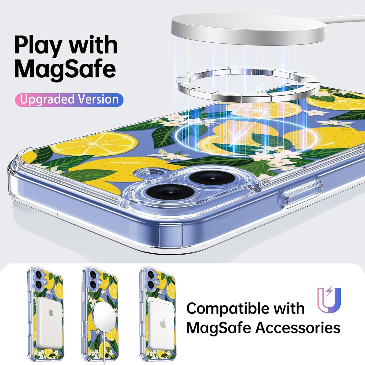 for iPhone 17 Case with Screen Protector - Wireless Charging Compatible, Enhanced Camera Protection - Clear Acrylic Phone Cover with Trendy Floral Design for Women - Nice Lemons