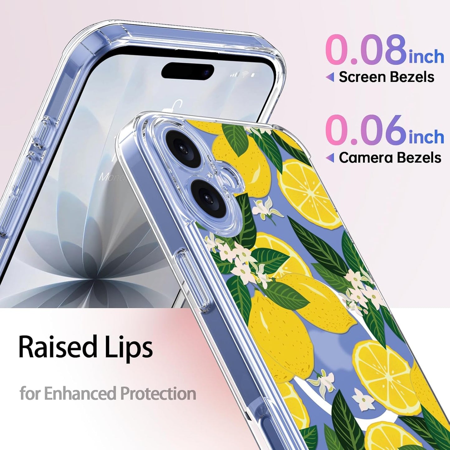 for iPhone 17 Case with Screen Protector - Wireless Charging Compatible, Enhanced Camera Protection - Clear Acrylic Phone Cover with Trendy Floral Design for Women - Nice Lemons
